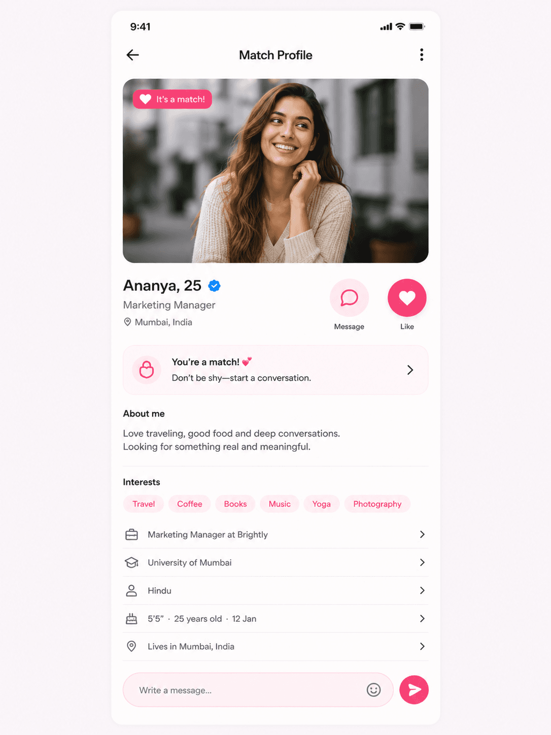 Match profile screen